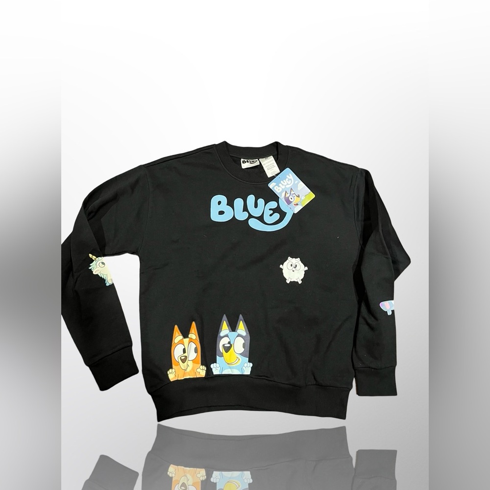 Adult Unisex S Bluey Long Sleeve Sweatshirt Black Dogs Bingo Pom Pom Unicorse